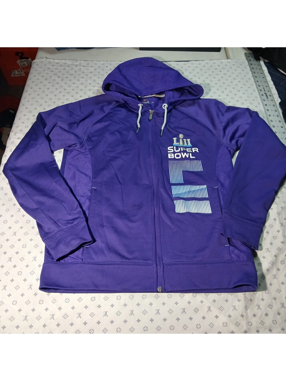 Majestic Super Bowl LIII Purple Full Zip Hoodie Thermabase Streetwear Retro M
